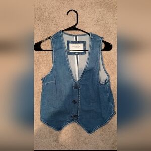 American Eagle Blue Denim Vest Western Coachella Boho Stagecoach